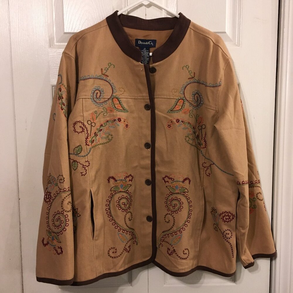 Denim & Co. Tan Embroidered Jacket